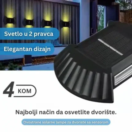 Dvostrane solarne lampe za dvorište sa senzorom (4 komada)