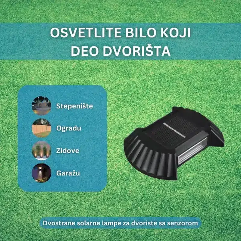 Dvostrane solarne lampe za dvorište sa senzorom (4 komada) solarne lampe za dvorište — u upotrebi