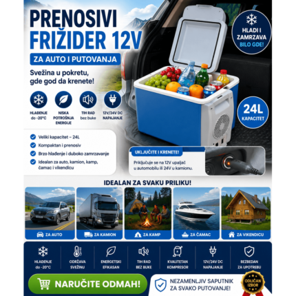 Prenosivi Frižider 12V i GREJAC ZA HRANU I PIĆE 7.5L