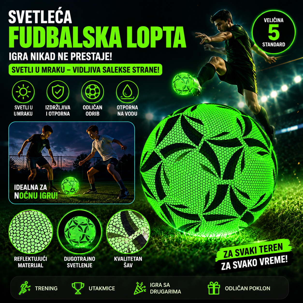 FUDBALSKA SVETLECA LOPTA Svetleca fudbalska lopta zelena