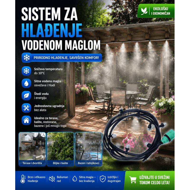 Vodena Magla – Sistem za hlađenje vodena magla za rashlađivanje dvorišta