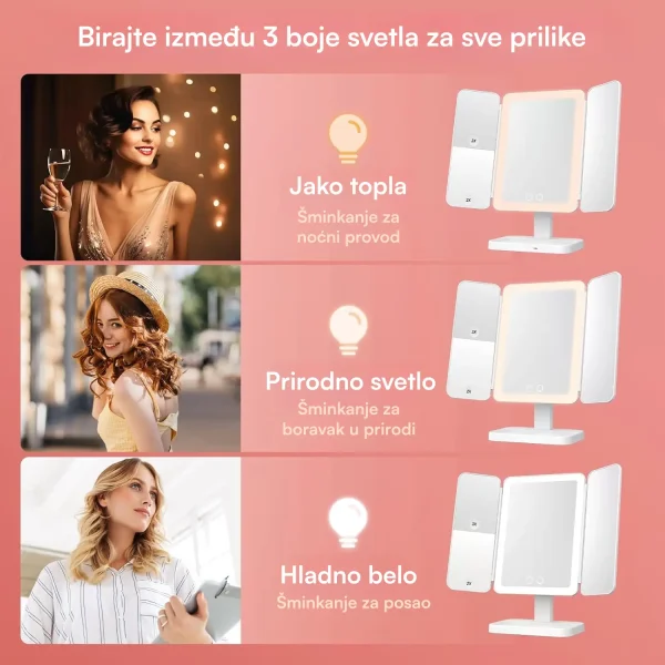 ogledalo za šminku sa LED svetlom — prednja strana