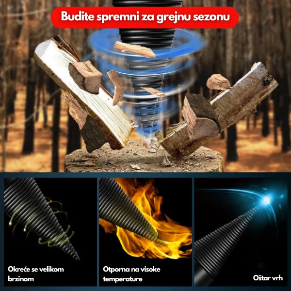 burgija za cepanje drva — prednja strana