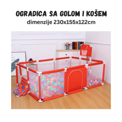 Dečija sigurnosna ogradica za igru – sa košem za basket i golom 230*155*122cm