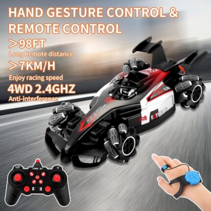 🚀 F1 DRIFT STUNT RC – Formula sa Maglom, Svetlima, Muzikom i Pokretom Ruke (4WD, 360°)