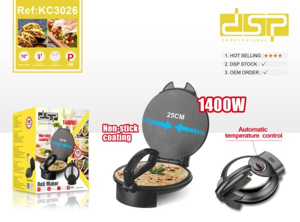 DSP Aparat za Palačinke, Tortilje | 1400W | Nelepljiva Površina 25×25 cm