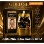 24K Gold Beauty Set – Zlatna Peel-Off Maska za Lice + Argan Keratin Maska za Kosu - u upotrebi