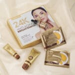 24K Zlatni Set za Negu Lica – Serum, Čistač, Peel-Off Maska i Maska za Oči - slika 3