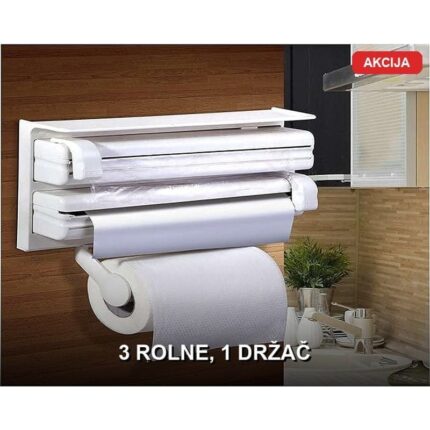 3 u 1 držač za papire i folije — aluminijumska folija, plastična folija i papir za pečenje