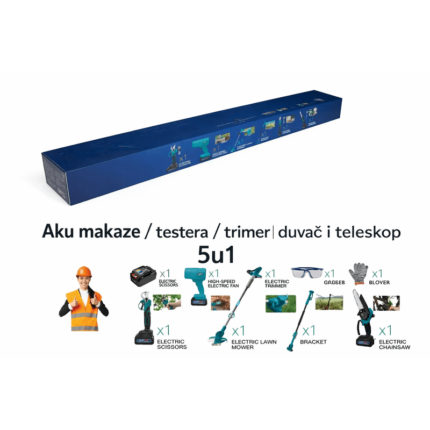 Aku Baštenski Set 5u1 – Makaze, Testera, Trimer, Duvač i Teleskop (20V) - slika 2
