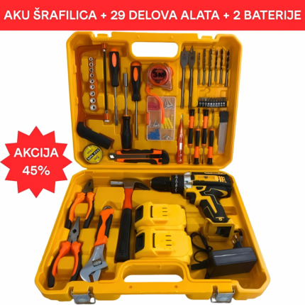 Aku Šrafilica Set Alata – 29 Delova + 2 Baterije u Koferu