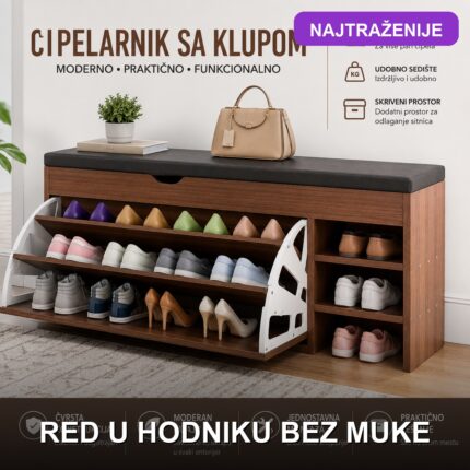 Cipelarnik sa Sedištem i Policama – Ormar za Cipele za Hodnik i Predsoblje