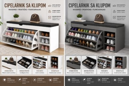 Cipelarnik sa Sedištem i Policama – Ormar za Cipele za Hodnik i Predsoblje - slika 2