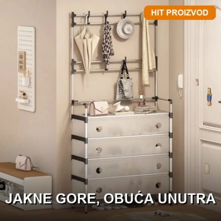 Čiviluk polica 2u1 sa zatvorenim fiokama za obuću i jakne