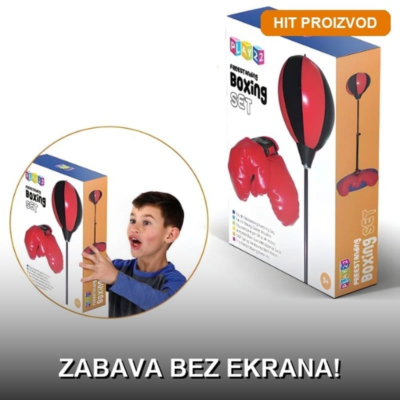 Dečiji boks set — za decu od 6 godina Dečiji boks set sa stojećom vrećom od PU materijala za decu od 6 godina