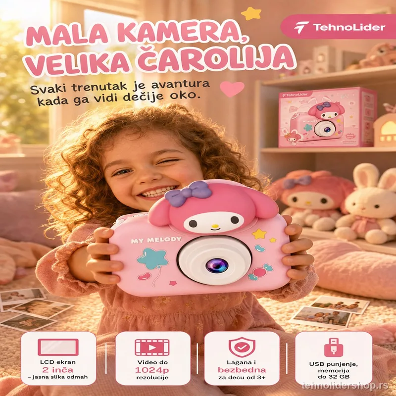 Dečiji digitalni fotoaparat Melody – roze kamera puna čaroli dečiji fotoaparat — model sa likom za devojčice