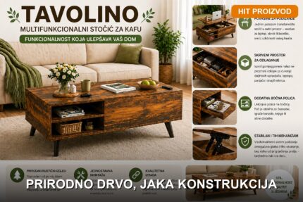 Drveni klub sto za dnevnu sobu – Multifunkcionalni Tavolino sto