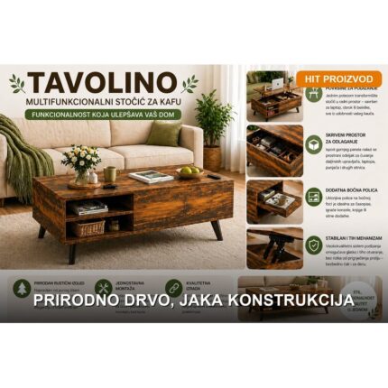 Drveni klub sto za dnevnu sobu – Multifunkcionalni Tavolino sto