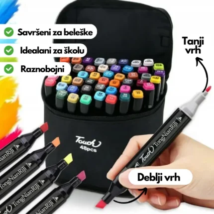 Dvostrani Flomasteri Set 48 Komada – Tanki i Debeli Vrh