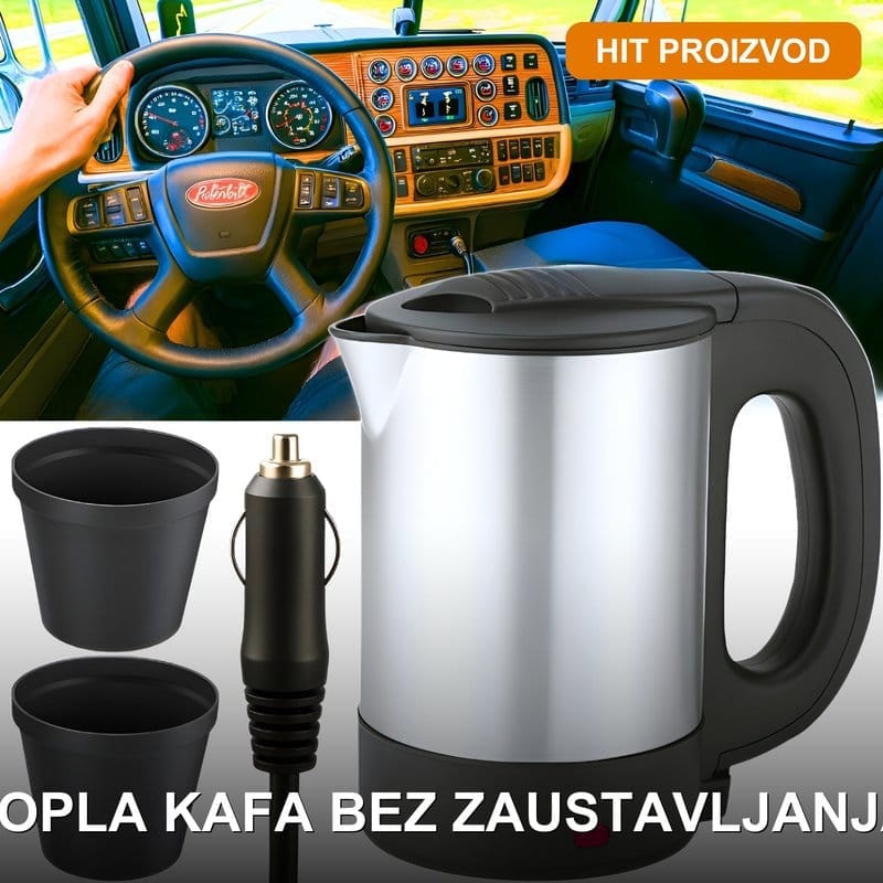 Električno kuvalo za vodu 24V — za kamion i kamper Električno kuvalo za vodu 24V od nerđajućeg čelika za kamion i kamper sa kablom i dve šolje u setu