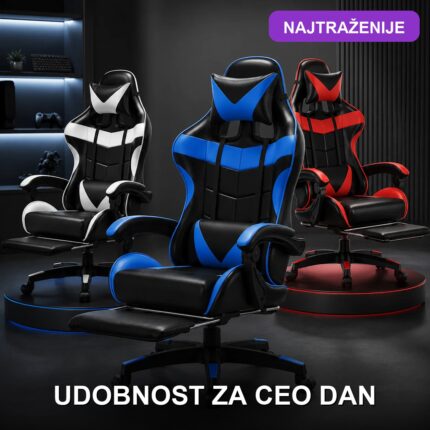 Ergonomska Gejmerska Stolica sa Naslonom za Noge — Za Dugo Sedenje i Gaming