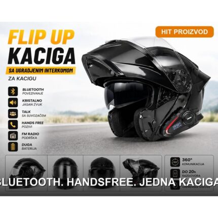 Flip Up Kaciga sa Bluetooth Interkomom – Modularna Moto Kaciga sa Handsfree