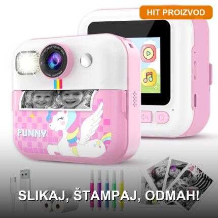 Fotoaparat za decu Jednorog sa blicem i instant štampačem — model CP02