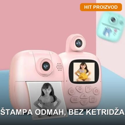 Fotoaparat za decu sa instant termalnim štampačem — 24MP, selfi kamera, štampa bez boje