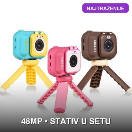 Dečiji Fotoaparat sa Mini Stativom — 48MP, Ekran 2,4 Inča