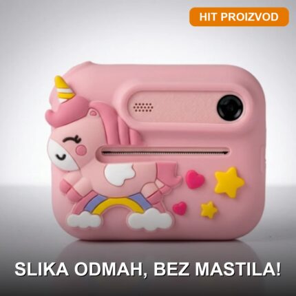 Fotoaparat za decu sa štampačem i maskom jednoroga — LCD ekran, termalna štampa, selfie kamera