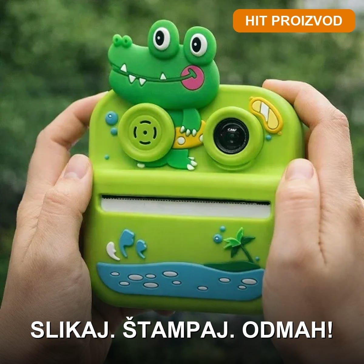 Fotoaparat za decu sa štampačem — Zeleni Krokodil Fotoaparat za decu sa štampačem zeleni krokodil — instant štampa i dve kamere