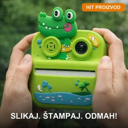 Fotoaparat za decu sa štampačem — Zeleni Krokodil sa instant štampom i 5 igrica