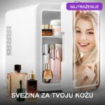 Frižider za kozmetiku sa LED ogledalom i funkcijom grejanja - 4L mini beauty fridge - u upotrebi