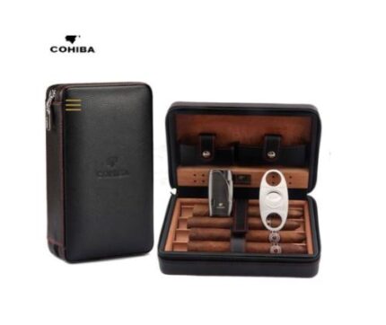 COHIBA Kožni Humidor Set za Putovanje – Španска Kedrovina, Crna/Braon - slika 2