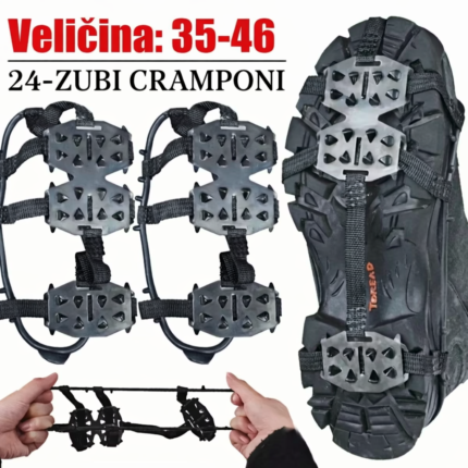 Kramponi za Sneg i Led – 24 Metalna Krampona, Univerzalna Veličina