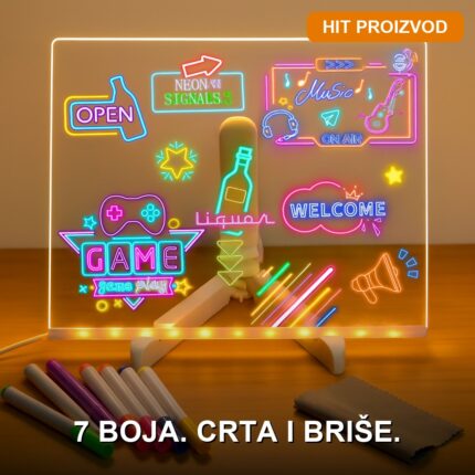 Magična LED ploča za crtanje sa 7 boja i USB napajanjem – 40×30 cm