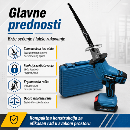 lisičarka aku testera + — prednja strana