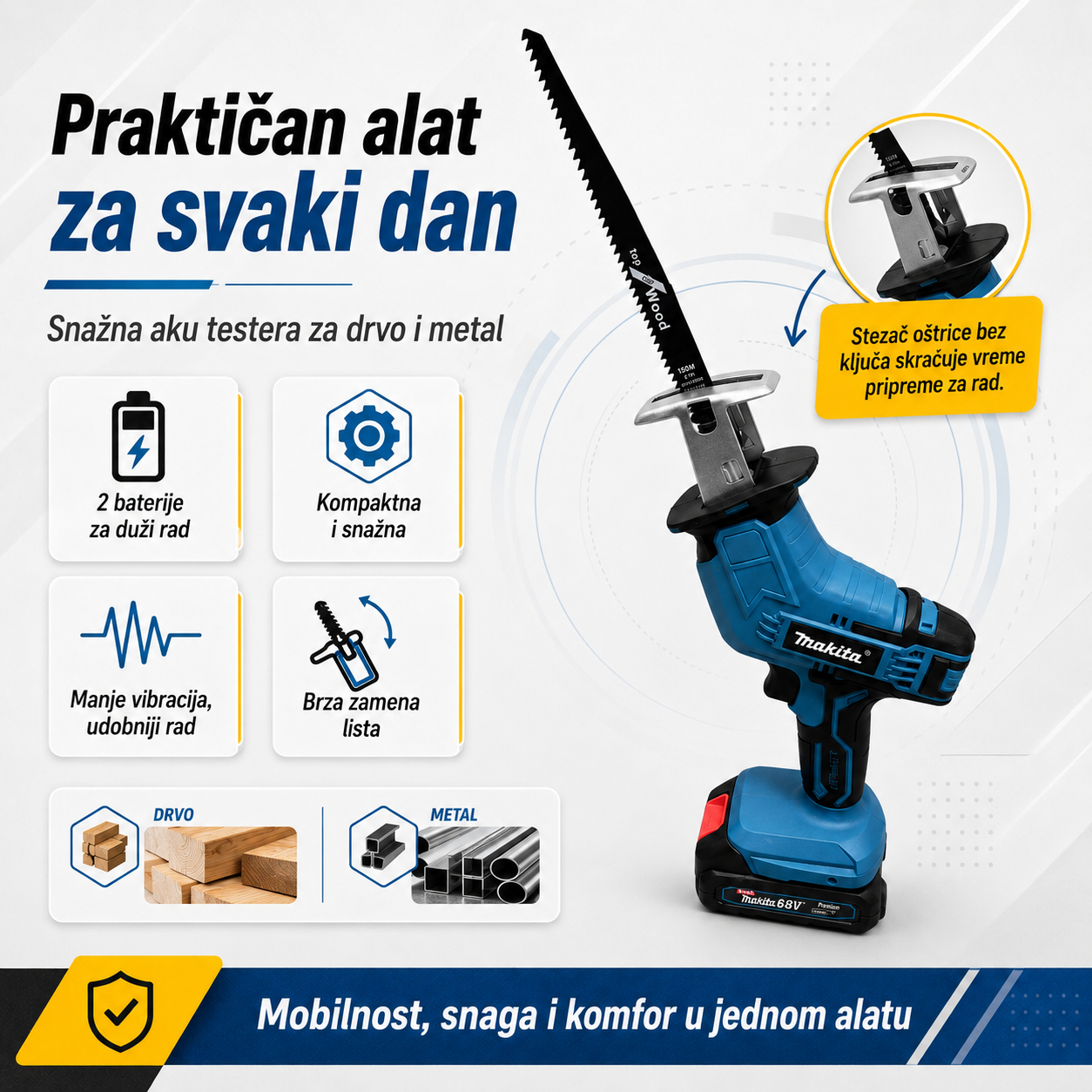 Lisičarka Aku Testera + 2 baterije + noževi lisičarka aku testera + — detalji