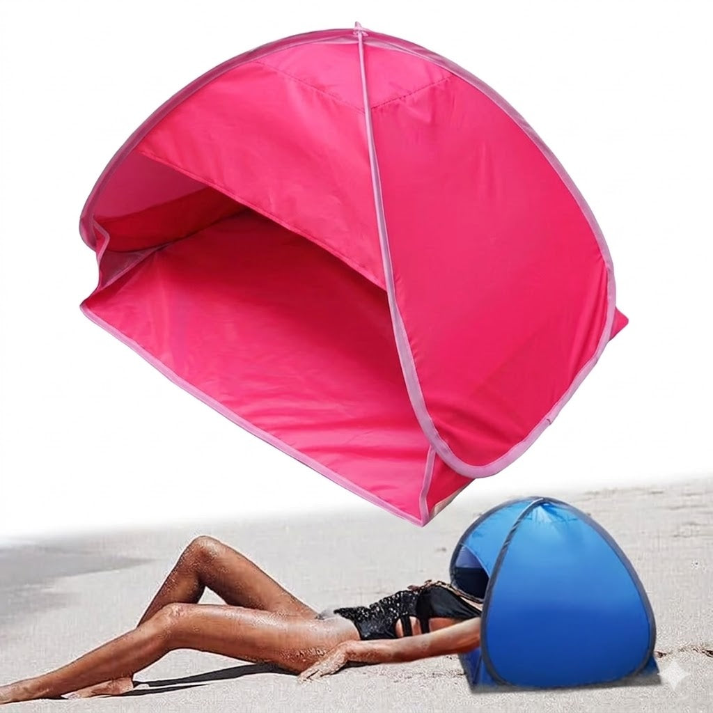 Mini Pop-Up šator za plažu sa UV zaštitom – Senka za glavu, držač za telefon i bočni džepovi | Plavi i Rozi Mini Pop-Up šator za plažu sa UV zaštitom – Senka za glavu, držač za telefon i bočni džepovi | Plavi i Rozi