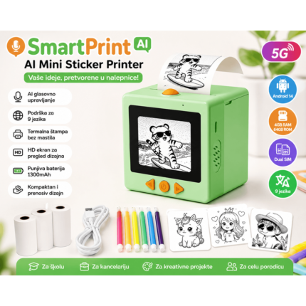 SmartPrint AI Mini Termalni Štampač Nalepnica sa Glasovnim Upravljanjem