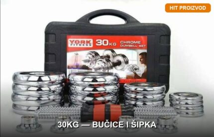 Podesive bučice 30kg sa šipkom za spajanje — komplet za kućni trening