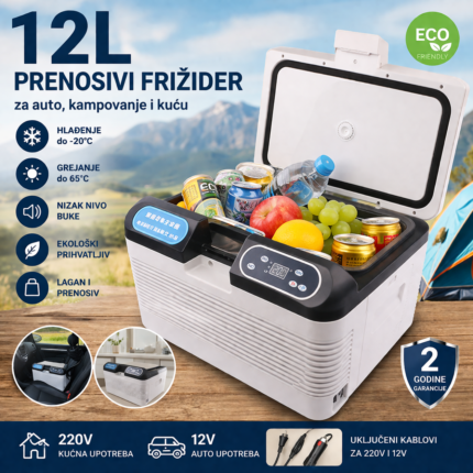 Prenosivi Auto Frižider 12L – Hlađenje i Grejanje 12V/220V