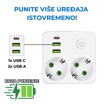 MultiVolt 5 – Produžni Kabl sa USB Punjačem i Zaštitom od Prenapona - slika 2