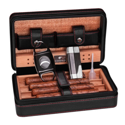Cohiba Putni Kožni Humidor za Cigare – Crni, Sa Španskom Kedrovinom - slika 2