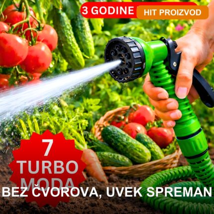Rastegljivo baštensko crevo 7U1 FLEX Turbo sa pištoljem — 22,5m