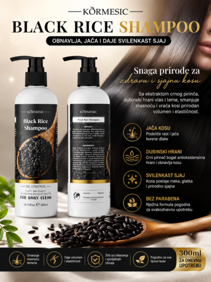 KORMESIC Šampon sa Ekstraktom Crnog Pirinča – Jača, Obnavlja i Daje Sjaj