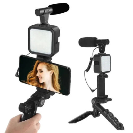 Set za Snimanje Videa sa Kardioidnim Mikrofonom, LED Svetlom i Stativom