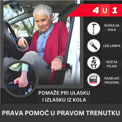 Sigurnosna Ručka za Auto 4u1 – Oslonac, LED Lampa i Alat za Hitne Situacije