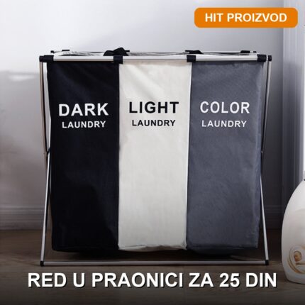 Sklopiva korpa za veš sa pregradama za sortiranje veša — 3 odeljka, 60x40x70 cm