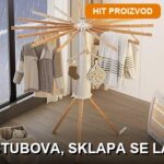 Sklopivi Stalak za Sušenje Odeće sa 16 Stubova — Aluminijum i Drvo